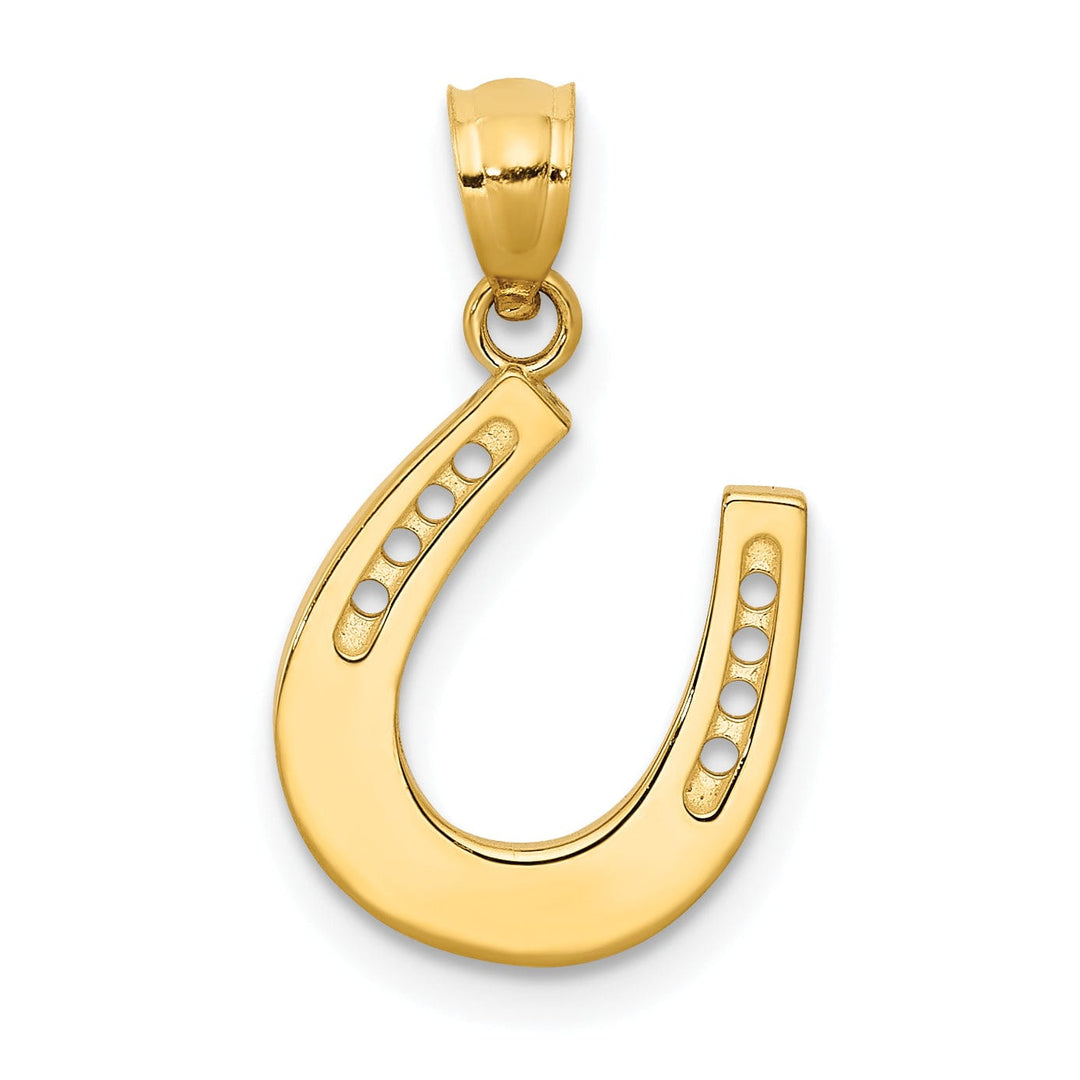 14k Yellow Gold Solid Textured Polished Finish Horseshoe Charm Pendant