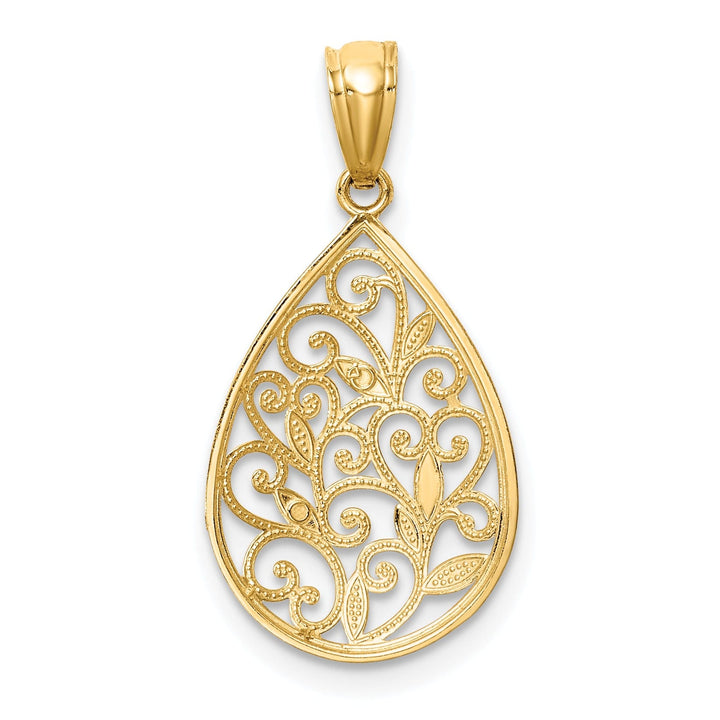 14k Yellow Gold Small Filigree Teardrop Pendant