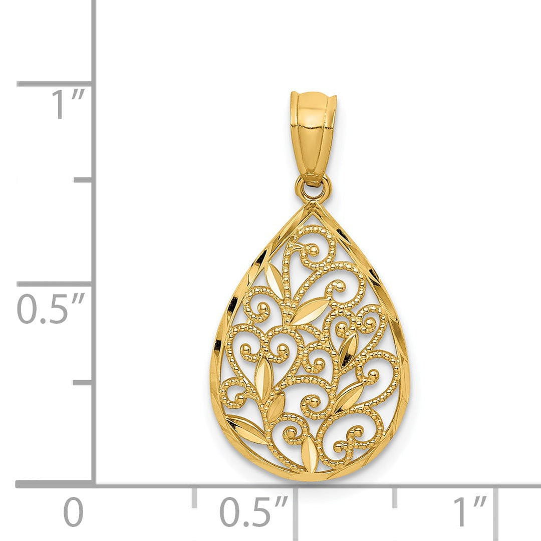 14k Yellow Gold Small Filigree Teardrop Pendant