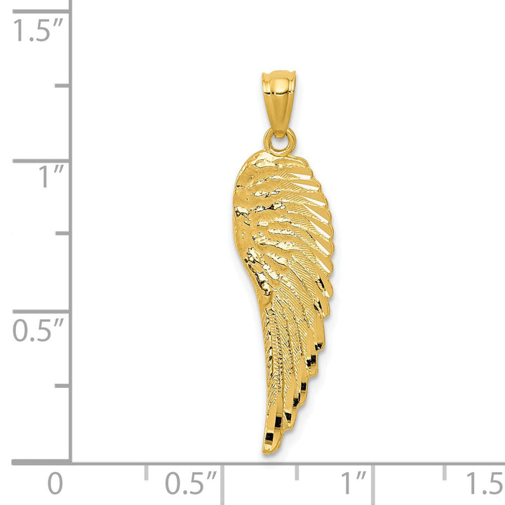 14K Yellow Gold Polished Textured Finish Men's Angel Wing Pendant