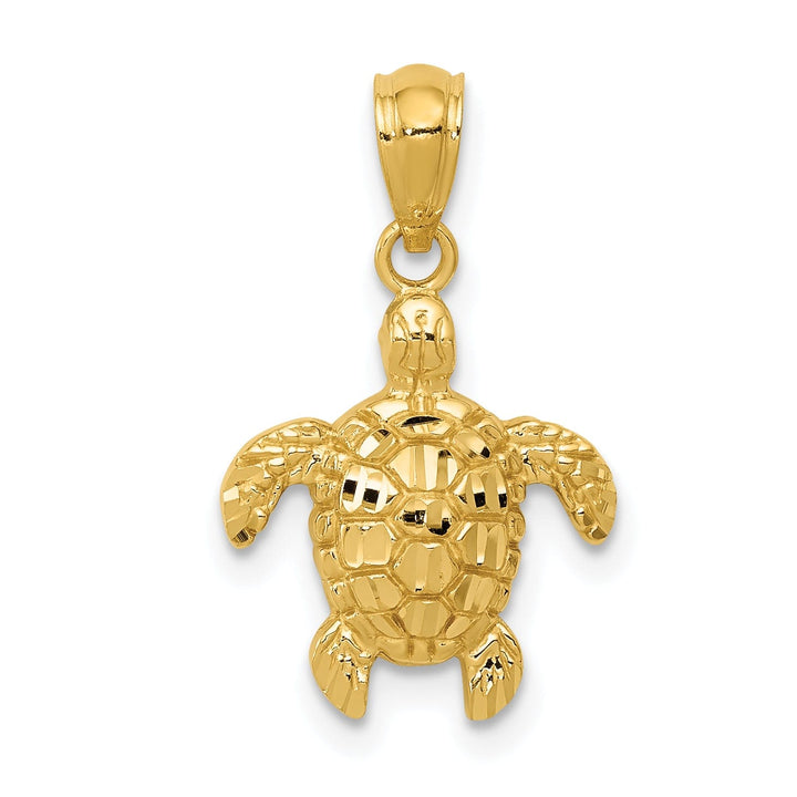 14k Yellow Gold Casted Solid Polished and Textured Finish Diamond-cut Turtle Charm Pendant