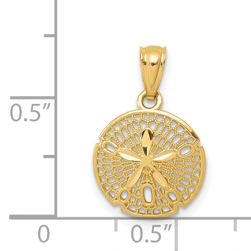 14k Yellow Gold Solid Polished Finish Filigree Design Sea Sand Dollar Charm Pendant