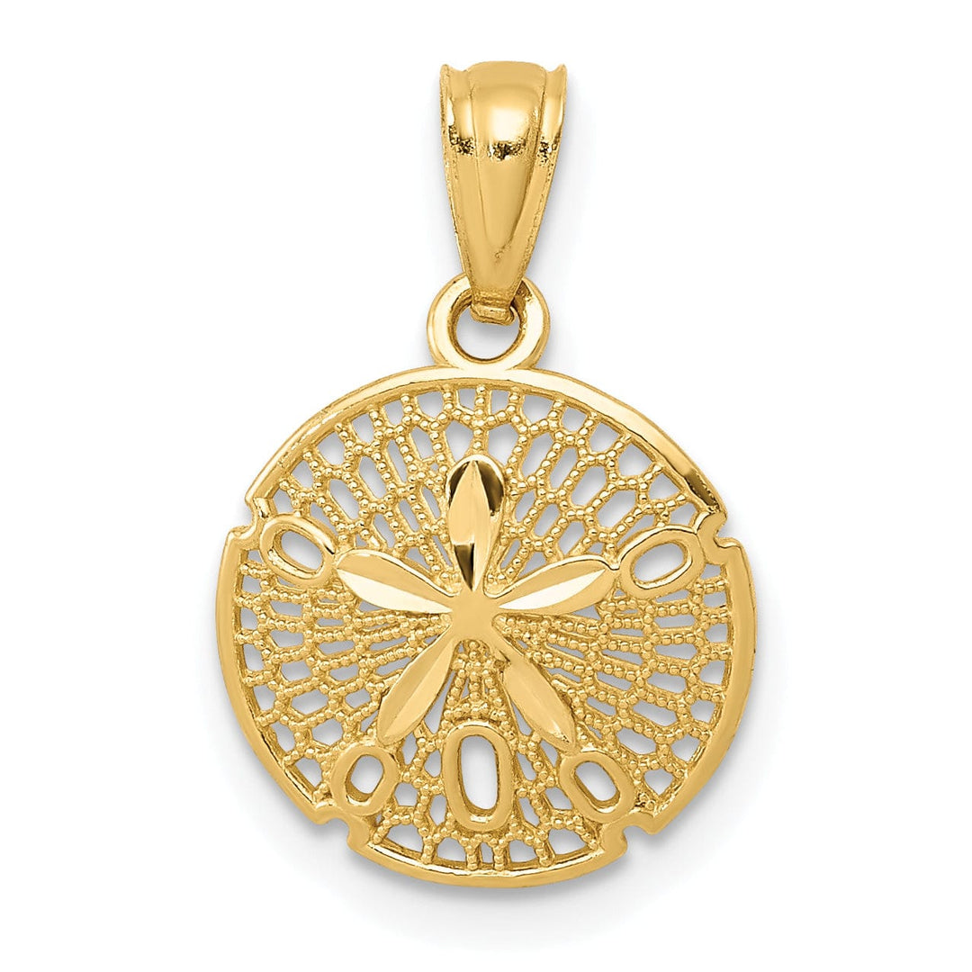 14k Yellow Gold Solid Polished Finish Filigree Design Sea Sand Dollar Charm Pendant