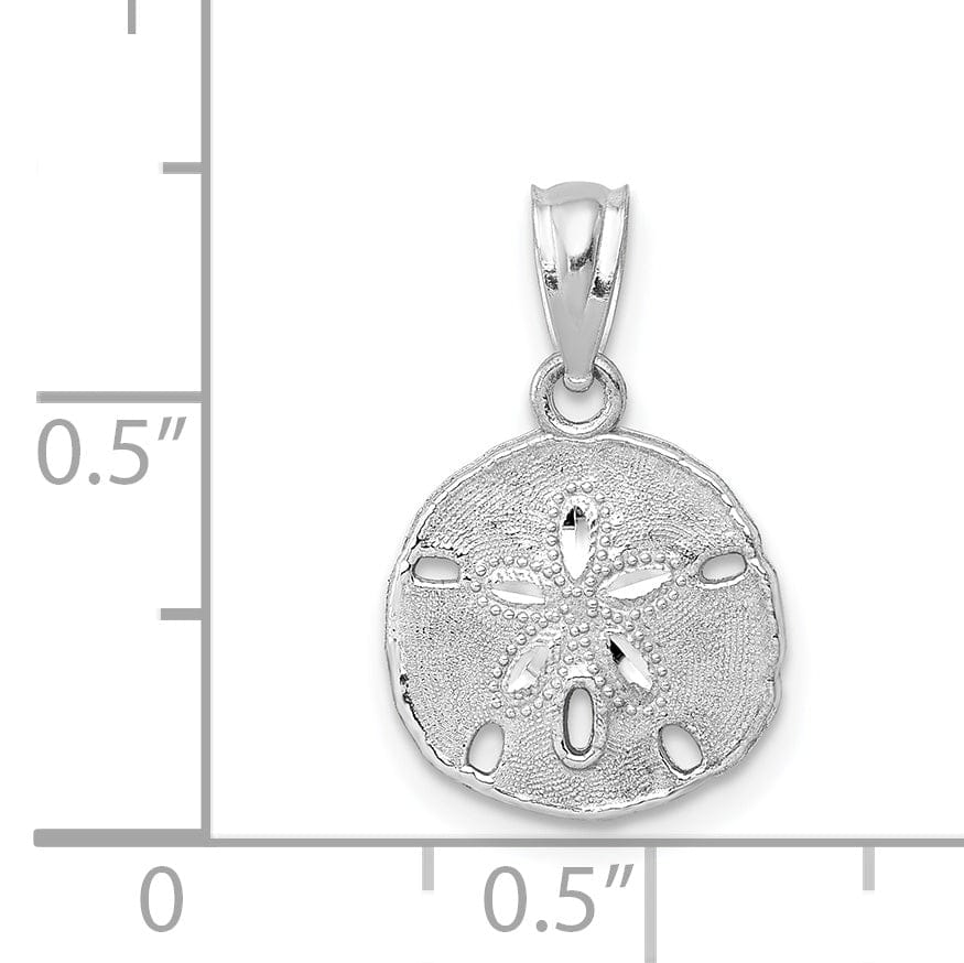 14K White Gold Solid Polished and Textured Finish Sea Sand Dollar Charm Pendant