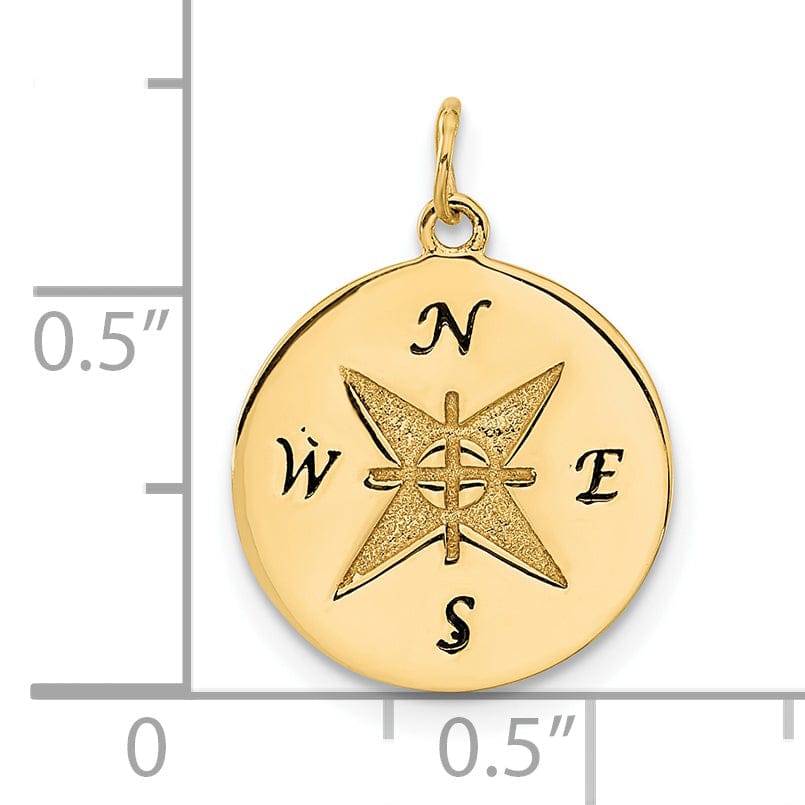 14k Yellow Gold Solid Antiqued Compass Pendant