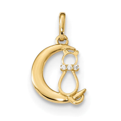 14k Yellow Gold Childrens Cat and Moon Charm