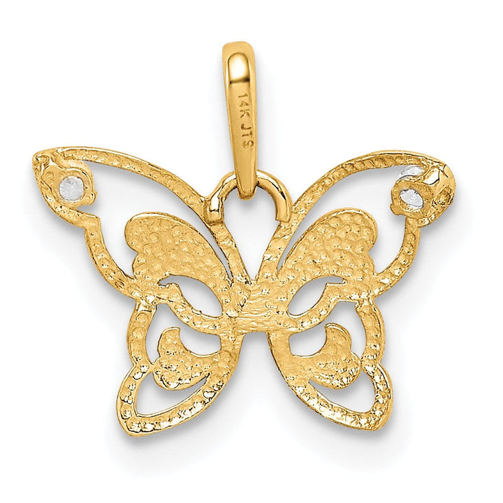 14k Yellow Gold Casted Open Back Solid Polished Finish Cubic Zirconia Butterfly Charm Pendant