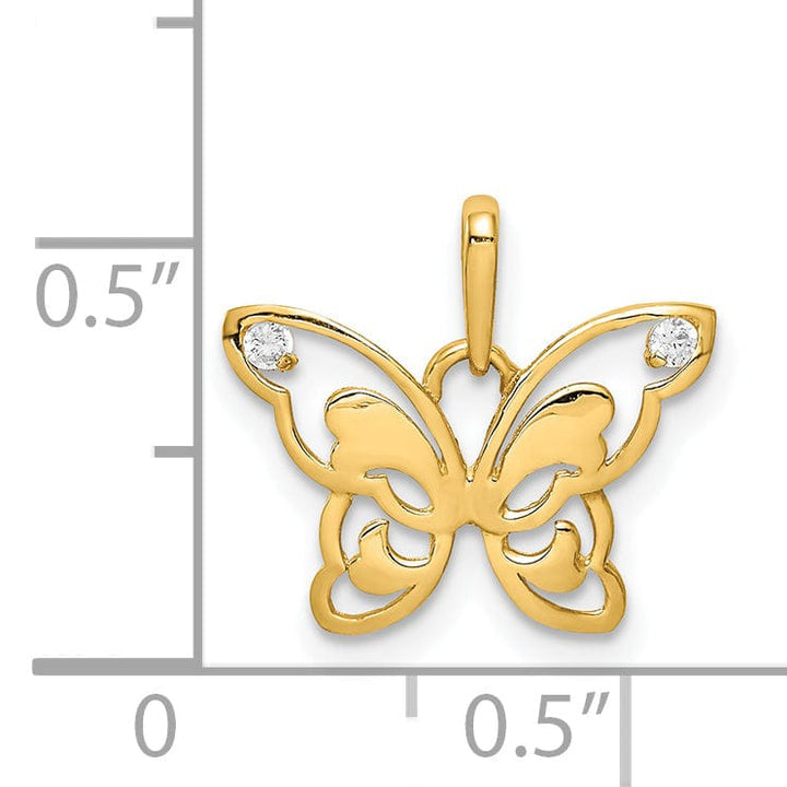 14k Yellow Gold Casted Open Back Solid Polished Finish Cubic Zirconia Butterfly Charm Pendant