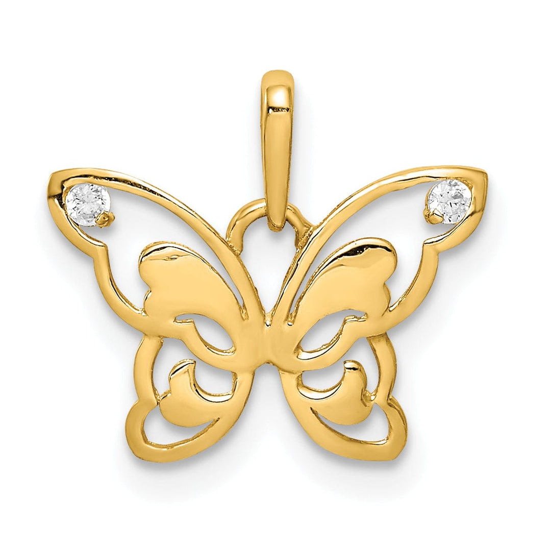 14k Yellow Gold Casted Open Back Solid Polished Finish Cubic Zirconia Butterfly Charm Pendant