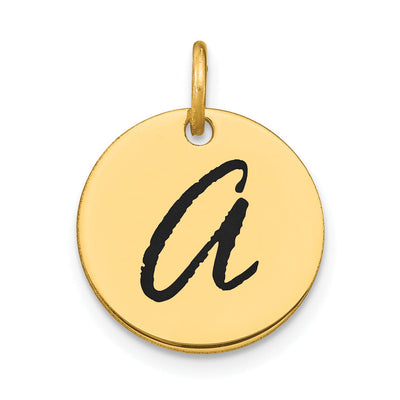 14k Yellow Gold Polished Black Epoxy Finish Letter A Initial Disk Shape Charm Pendant at $ 131.77 only from Jewelryshopping.com