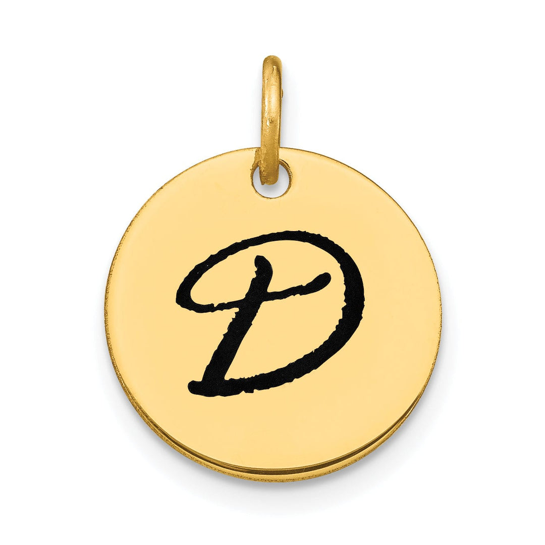 14k Yellow Gold Polished Black Epoxy Finish Letter D Initial Disk Shape Charm Pendant