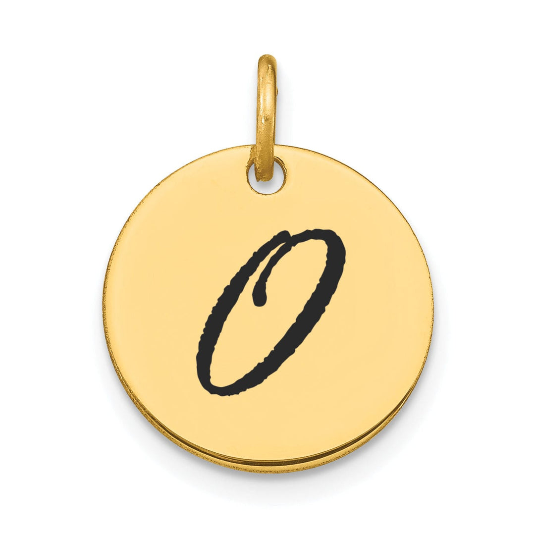 14k Yellow Gold Polished Black Epoxy Finish Letter O Initial Disk Shape Charm Pendant