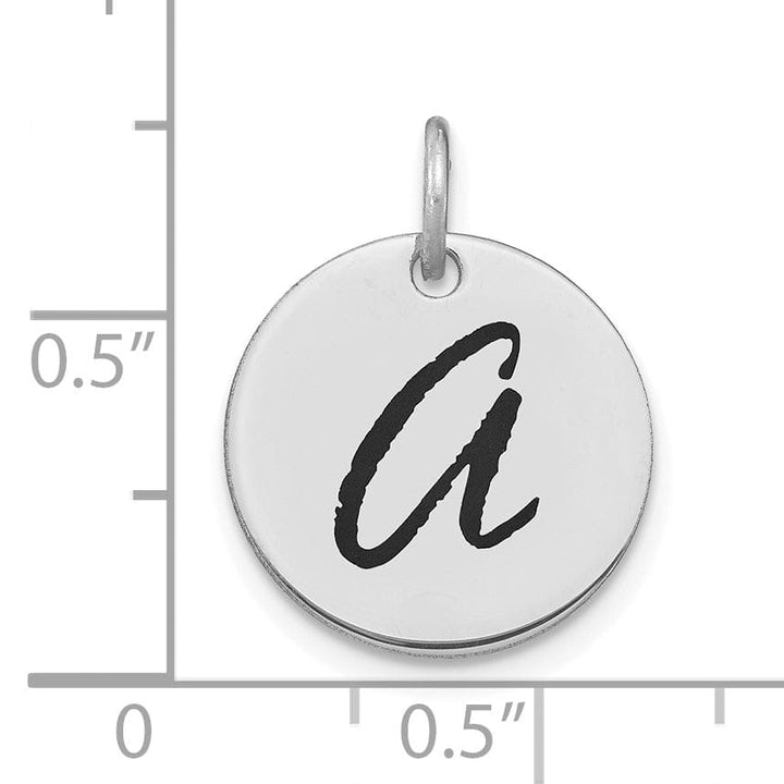 14k White Gold Polished Rhodium Black Epoxy Finish Letter A Initial Disk Shape Charm Pendant