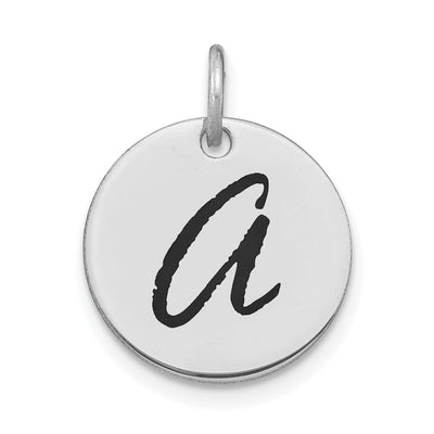 14k White Gold Polished Rhodium Black Epoxy Finish Letter A Initial Disk Shape Charm Pendant at $ 131.87 only from Jewelryshopping.com