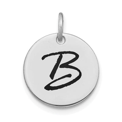 14k White Gold Polished Rhodium Black Epoxy Finish Letter B Initial Disk Shape Charm Pendant at $ 131.87 only from Jewelryshopping.com