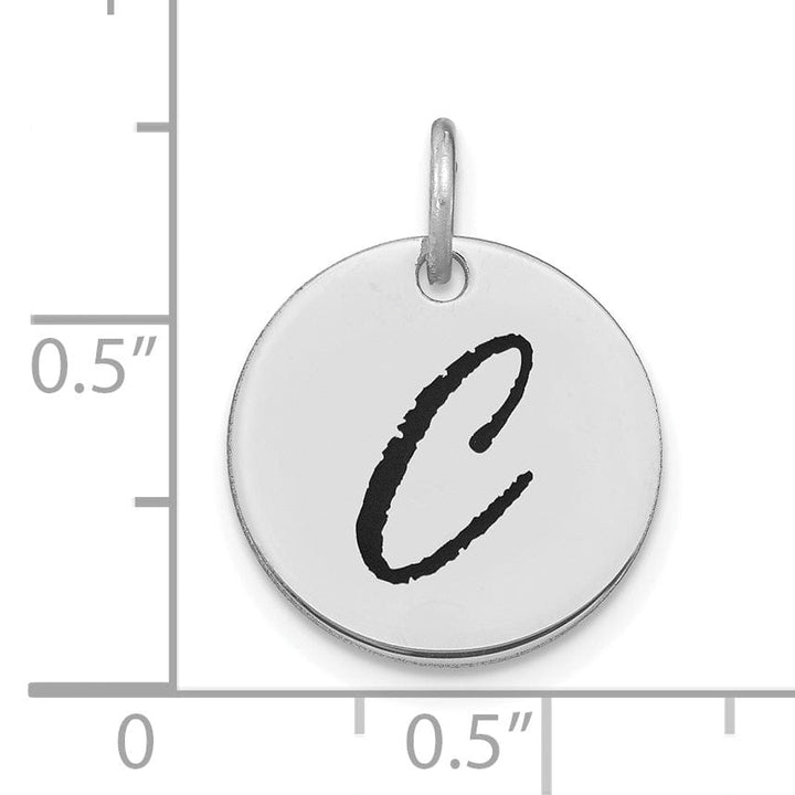 14k White Gold Polished Rhodium Black Epoxy Finish Letter C Initial Disk Shape Charm Pendant