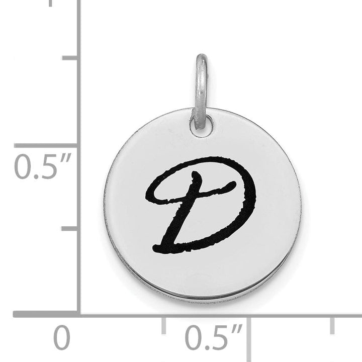 14k White Gold Polished Rhodium Black Epoxy Finish Letter D Initial Disk Shape Charm Pendant