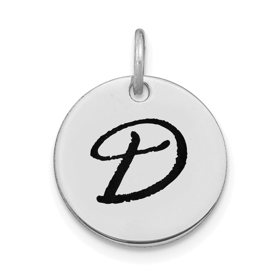 14k White Gold Polished Rhodium Black Epoxy Finish Letter D Initial Disk Shape Charm Pendant