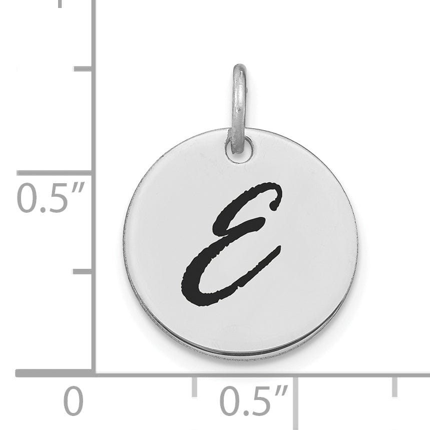 14k White Gold Polished Rhodium Black Epoxy Finish Letter E Initial Disk Shape Charm Pendant