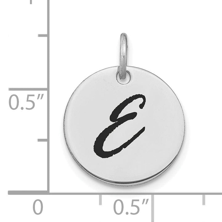 14k White Gold Polished Rhodium Black Epoxy Finish Letter E Initial Disk Shape Charm Pendant