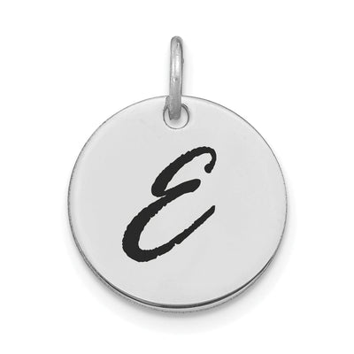 14k White Gold Polished Rhodium Black Epoxy Finish Letter E Initial Disk Shape Charm Pendant at $ 131.87 only from Jewelryshopping.com