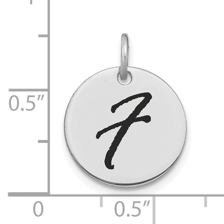 14k White Gold Polished Rhodium Black Epoxy Finish Letter F Initial Disk Shape Charm Pendant