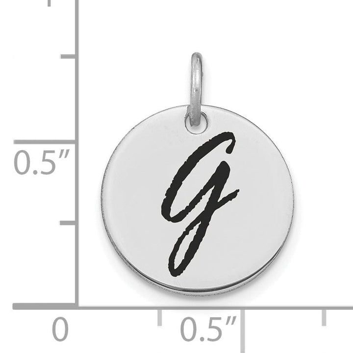 14k White Gold Polished Rhodium Black Epoxy Finish Letter G Initial Disk Shape Charm Pendant