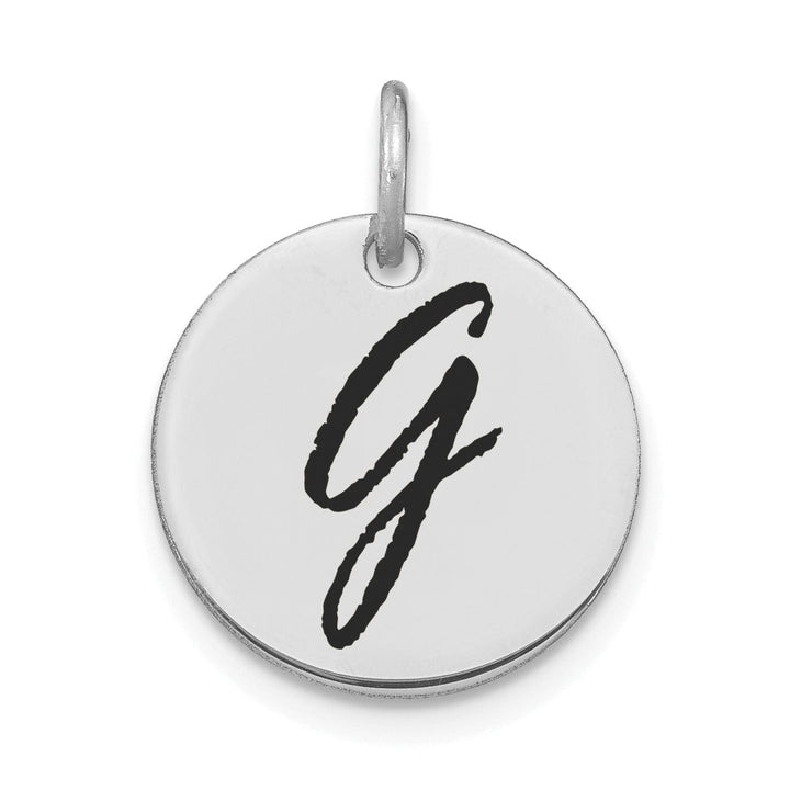 14k White Gold Polished Rhodium Black Epoxy Finish Letter G Initial Disk Shape Charm Pendant