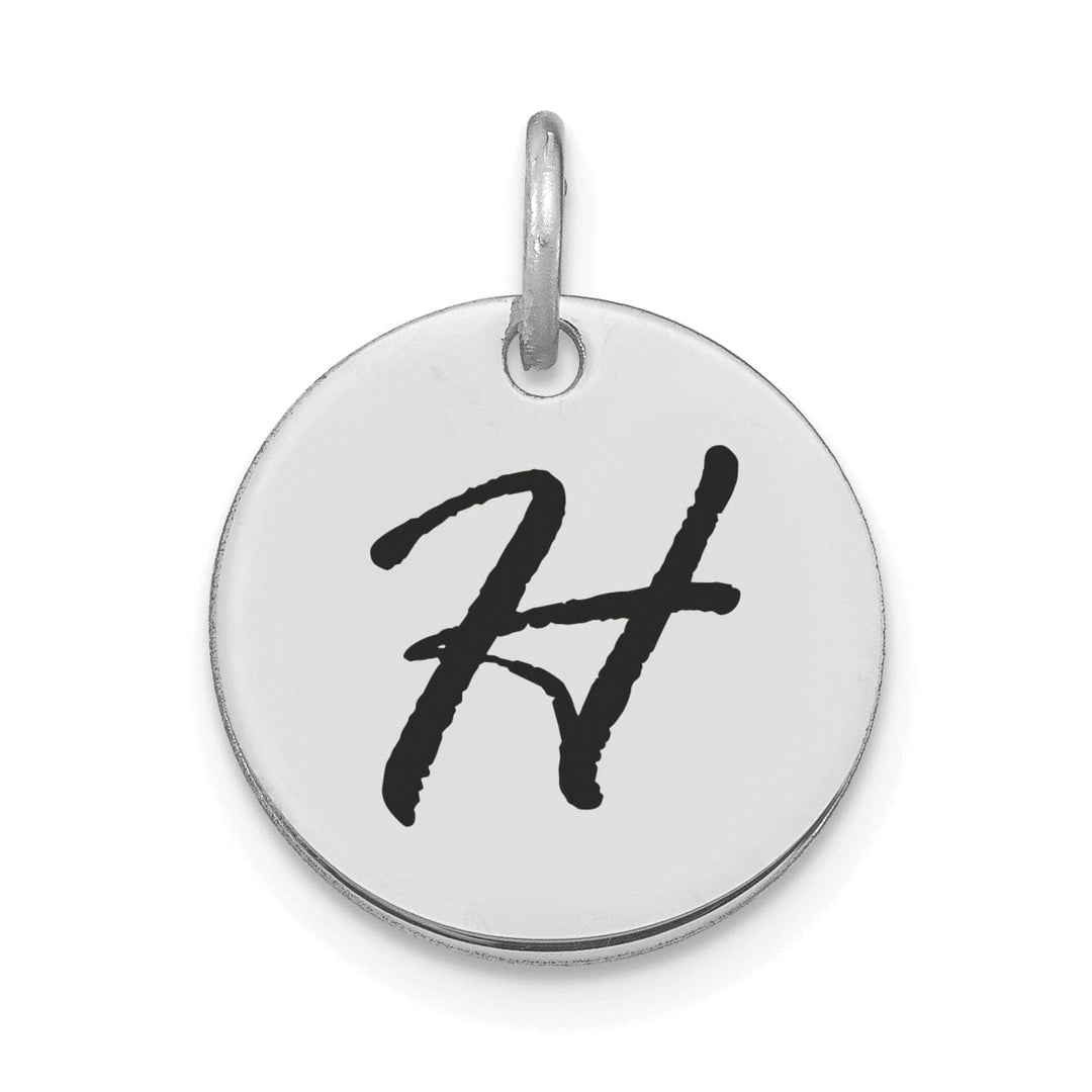 14k White Gold Polished Rhodium Black Epoxy Finish Letter H Initial Disk Shape Charm Pendant