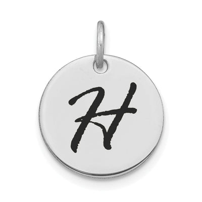 14k White Gold Polished Rhodium Black Epoxy Finish Letter H Initial Disk Shape Charm Pendant at $ 131.87 only from Jewelryshopping.com