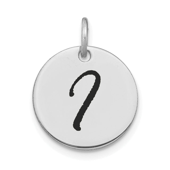 14k White Gold Polished Rhodium Black Epoxy Finish Letter I Initial Disk Shape Charm Pendant