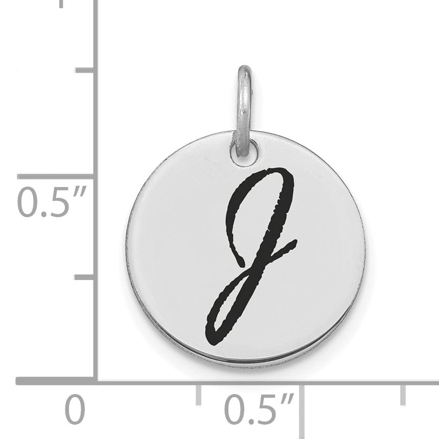 14k White Gold Polished Rhodium Black Epoxy Finish Letter J Initial Disk Shape Charm Pendant