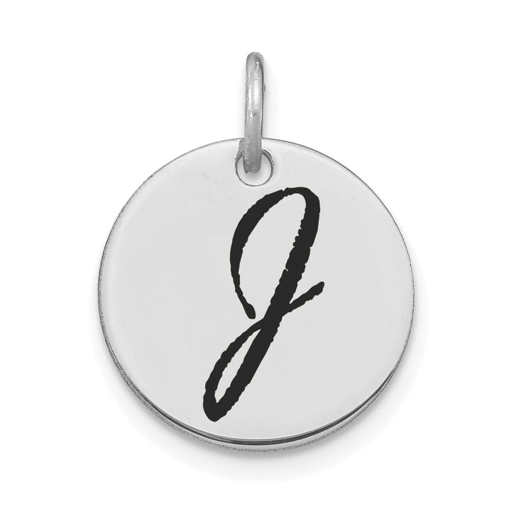 14k White Gold Polished Rhodium Black Epoxy Finish Letter J Initial Disk Shape Charm Pendant