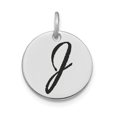 14k White Gold Polished Rhodium Black Epoxy Finish Letter J Initial Disk Shape Charm Pendant at $ 131.87 only from Jewelryshopping.com