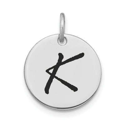 14k White Gold Polished Rhodium Black Epoxy Finish Letter K Initial Disk Shape Charm Pendant at $ 131.87 only from Jewelryshopping.com