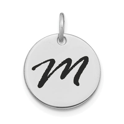 14k White Gold Polished Rhodium Black Epoxy Finish Letter M Initial Disk Shape Charm Pendant at $ 131.87 only from Jewelryshopping.com