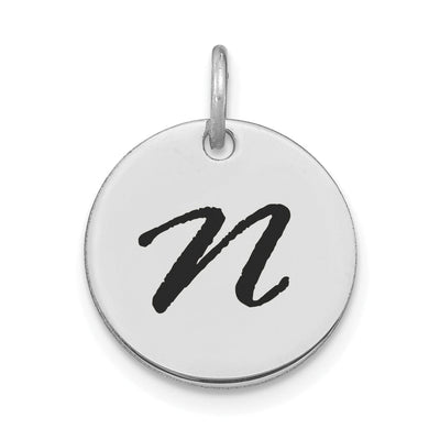 14k White Gold Polished Rhodium Black Epoxy Finish Letter N Initial Disk Shape Charm Pendant at $ 131.87 only from Jewelryshopping.com