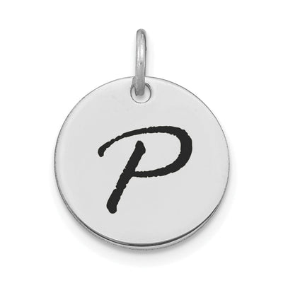 14k White Gold Polished Rhodium Black Epoxy Finish Letter P Initial Disk Shape Charm Pendant at $ 131.87 only from Jewelryshopping.com