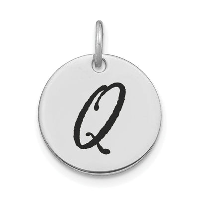 14k White Gold Polished Rhodium Black Epoxy Finish Letter Q Initial Disk Shape Charm Pendant at $ 131.87 only from Jewelryshopping.com