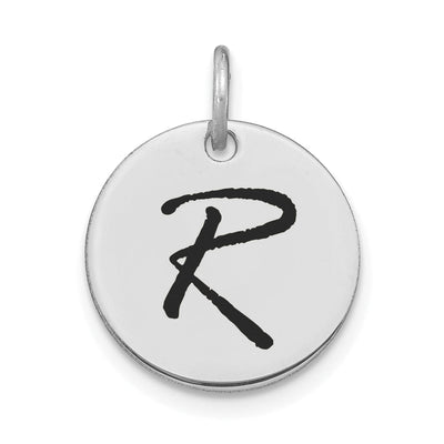 14k White Gold Polished Rhodium Black Epoxy Finish Letter R Initial Disk Shape Charm Pendant at $ 131.87 only from Jewelryshopping.com