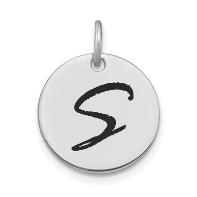14k White Gold Polished Rhodium Black Epoxy Finish Letter S Initial Disk Shape Charm Pendant at $ 131.87 only from Jewelryshopping.com