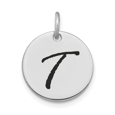 14k White Gold Polished Rhodium Black Epoxy Finish Letter T Initial Disk Shape Charm Pendant at $ 131.87 only from Jewelryshopping.com