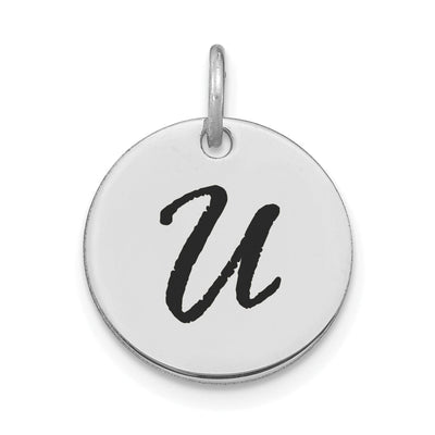 14k White Gold Polished Rhodium Black Epoxy Finish Letter U Initial Disk Shape Charm Pendant at $ 131.87 only from Jewelryshopping.com