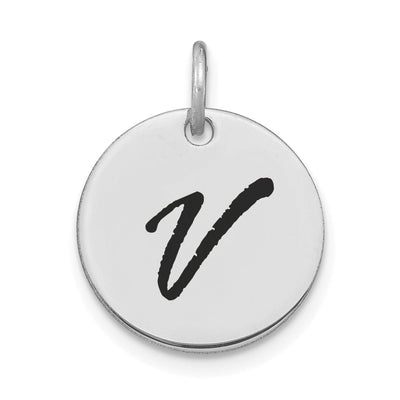 14k White Gold Polished Rhodium Black Epoxy Finish Letter V Initial Disk Shape Charm Pendant at $ 131.87 only from Jewelryshopping.com
