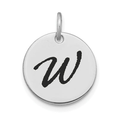 14k White Gold Polished Rhodium Black Epoxy Finish Letter W Initial Disk Shape Charm Pendant at $ 131.87 only from Jewelryshopping.com