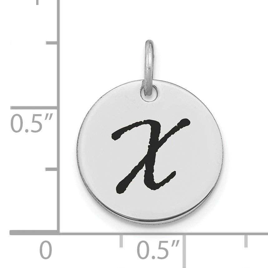 14k White Gold Polished Rhodium Black Epoxy Finish Letter X Initial Disk Shape Charm Pendant