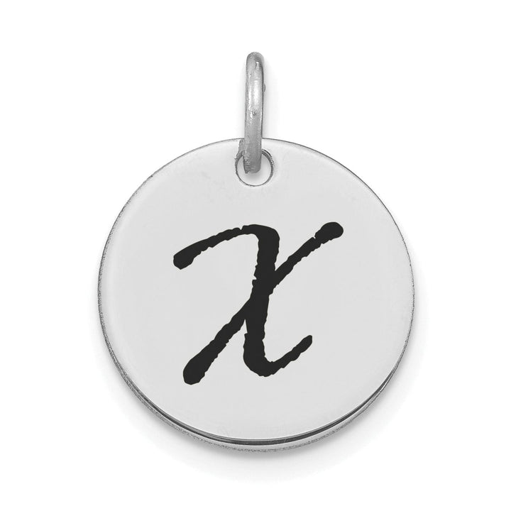 14k White Gold Polished Rhodium Black Epoxy Finish Letter X Initial Disk Shape Charm Pendant