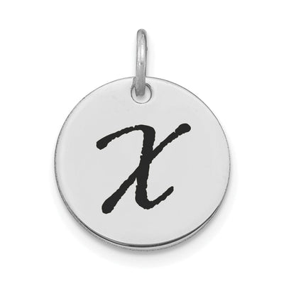 14k White Gold Polished Rhodium Black Epoxy Finish Letter X Initial Disk Shape Charm Pendant at $ 131.87 only from Jewelryshopping.com