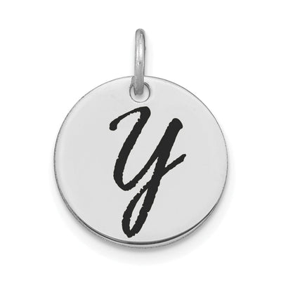14k White Gold Polished Rhodium Black Epoxy Finish Letter Y Initial Disk Shape Charm Pendant at $ 131.87 only from Jewelryshopping.com
