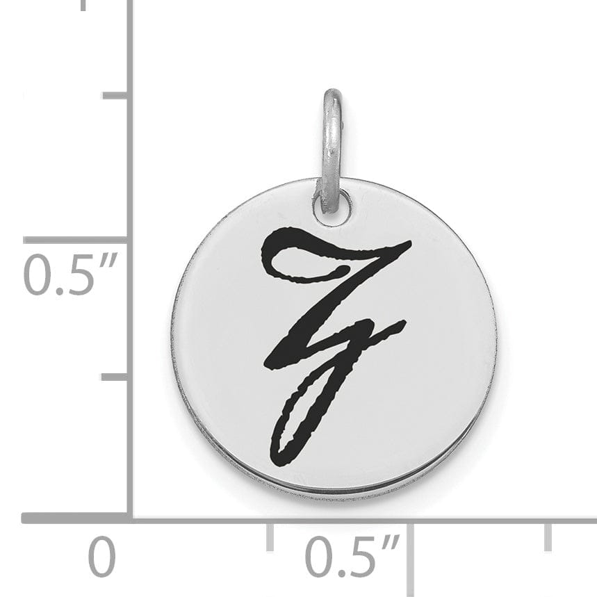 14k White Gold Polished Rhodium Black Epoxy Finish Letter Z Initial Disk Shape Charm Pendant